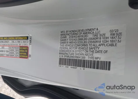 2023 Honda Odyssey Ex-L z USA, uszkodzony, nr VIN 5FNRL6H61PB041369
